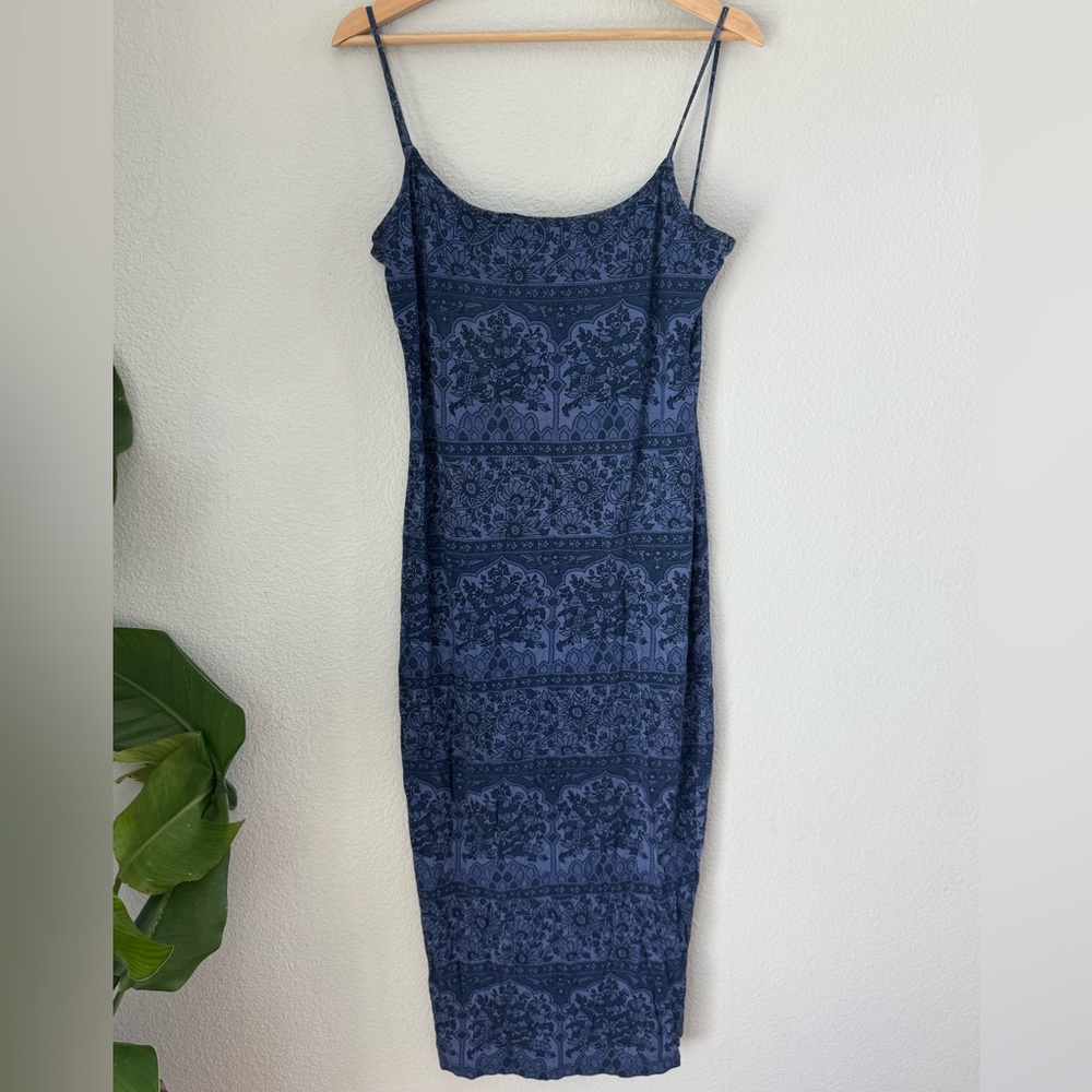 Novella Royale Navy Blue Printed Midi Slip Dress
